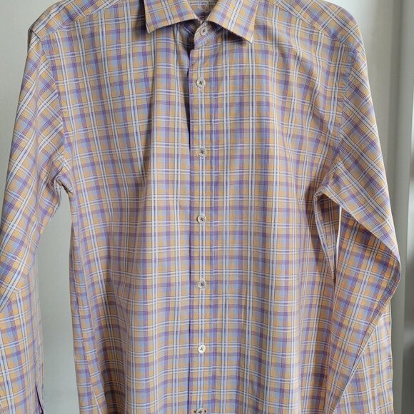 Men's Bugatchi Julian Shaped Fit Plaid Linen Button-Up Shirt (Size: S/Medium) - Picture 6 of 12